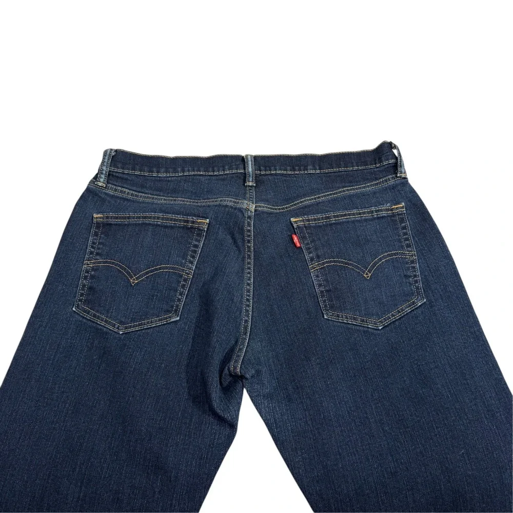 Levis Straight Fit Dark Wash Denim Stretch Jeans Mens 32x30 Indigo Blue No Tag